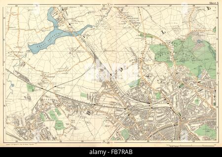 HAMPSTEAD WILLESDEN:Cricklewood, Golders Green,Kilburn,Belsize Pk.BACON, 1902 map Banque D'Images