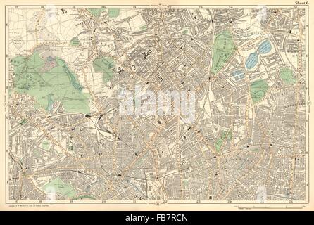 HAMPSTEAD ISLINGTON:Camden,Highgate,Parc Finsbury, Primrose Hill.BACON, 1902 map Banque D'Images