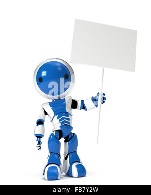 Un robot mignon holding a blank sign, vide pour votre texte ou dessin. Banque D'Images