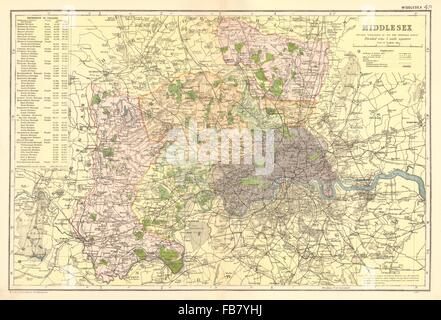 Le Comté de Middlesex INC LONDON:map.circonscriptions parlementaires.Chemins.BACON 1902 Banque D'Images