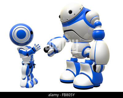 Deux robots de devenir amis, communiquer, ou se serrer la main. Banque D'Images