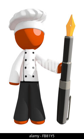 L'homme Orange chef holding plume. Banque D'Images