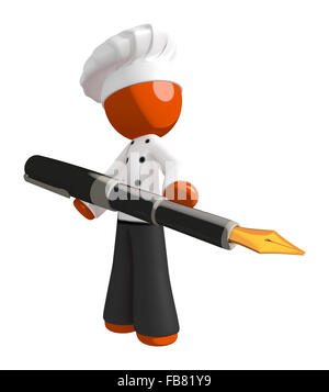 L'homme Orange chef standing avec stylo. Banque D'Images