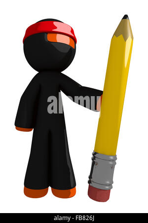 L'homme Orange ninja warrior holding crayon géant. Banque D'Images