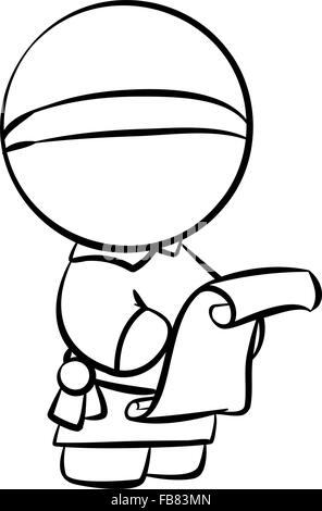 Le dessin des lignes d'un moine avec un rouleau. Illustration de Vecteur