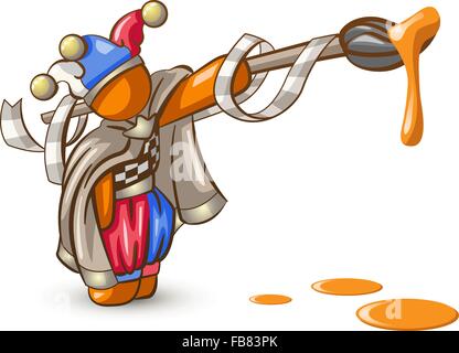 L'homme Orange joker ou jester avec orange pinceau, goutte, prêt à peindre la ville orange. Illustration de Vecteur
