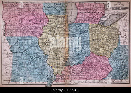 La carte des États de l'Ouest - États-Unis Amérique du Nord, vers 1861 Banque D'Images