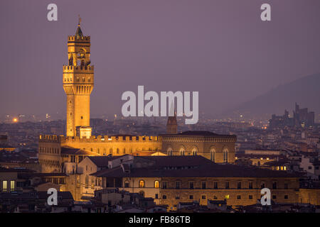 Palazzo Vecchio au soir, Florence, Toscane, Italie Banque D'Images