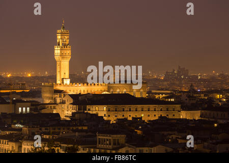 Palazzo Vecchio au soir, Florence, Toscane, Italie Banque D'Images