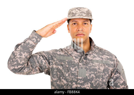 Close up portrait of military soldier saluting Banque D'Images