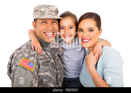 Portrait de jeune et belle famille militaire sur fond blanc Banque D'Images