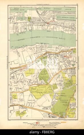 Londres : Charlton, Greenwich, Silvertown, Woolwich Arsenal, 1928 carte vintage Banque D'Images