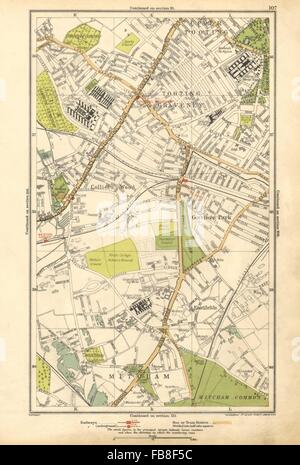 MITCHAM : Collier's Wood, Tooting Graveney, Furzedown Eastfields, 1928, ancienne carte Banque D'Images