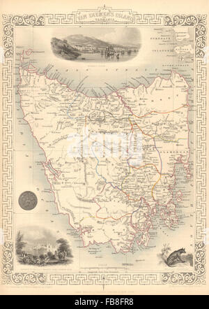 VAN DIEMEN'S ISLAND OU LA TASMANIE : Montre disparu Thylacine.TALLIS/RAPKIN, 1851 map Banque D'Images