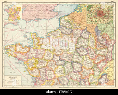 Le NORD DE LA FRANCE : Departements. Pré-1789, et les provinces en médaillon Paris, 1920 plan du site Banque D'Images