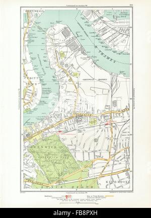 GREENWICH. Blackwall, Cubitt Town, Silvertown, Kidbrooke, Maze Hill, 1933 map Banque D'Images