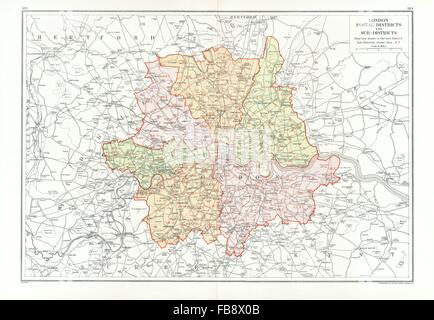 Londres. Les Districts et sous-districts postaux. Codes postaux, carte vintage 1933 Banque D'Images