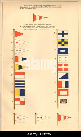 Drapeaux du signal de la marine britannique. Les hommes de guerre communiquer Code commercial, imprimer 1873 Banque D'Images