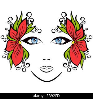 Abstract colorful visage féminin avec motif floral stylisé accessoires, dessin à la main vector illustration Illustration de Vecteur