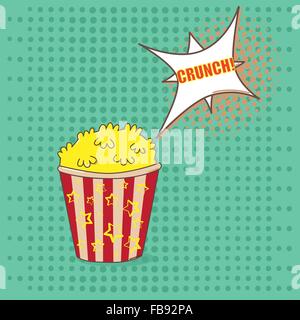 Popcorn avec goût bulle sur fond vert dans un style pop art - Vector illustration Illustration de Vecteur