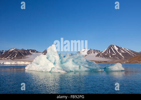 Banquise vêlé de Lilliehöökbreen Lilliehöökfjorden glacier dérivant en direction de Krossfjorden, fjord, Spitsbergen, Svalbard Banque D'Images