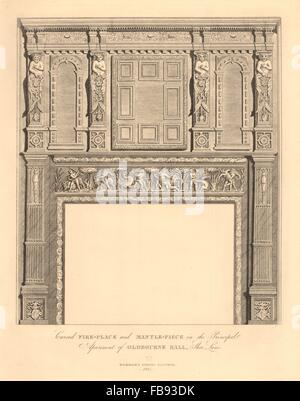 OLDBOURNE HALL, Service de Lane, Holborn. Cheminée sculptée et mantlepiece, imprimer 1834 Banque D'Images