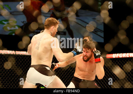 Nicolas Dalby vs Darren jusqu'à attirer la majorité des résultats. L'UFC Fight Night 76 Smolka-Dublin:Holohan vs à 3Arena le samedi 24 O Banque D'Images