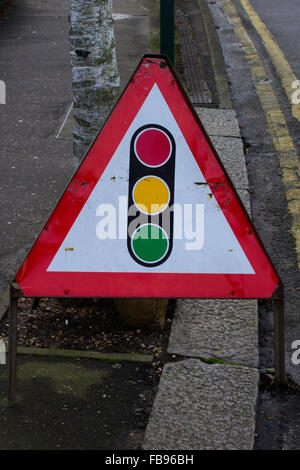 Signe de feux de circulation temporaires Banque D'Images