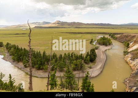 Vue de la rivière Orkhon en Mongolie centrale Banque D'Images