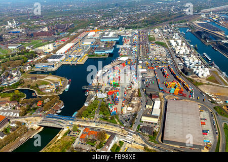 Vue aérienne du port à conteneurs, Duisport, Haeger et Schmidt, le Port de Duisburg, port en eaux intérieures, de la logistique, des portiques à conteneurs, Banque D'Images