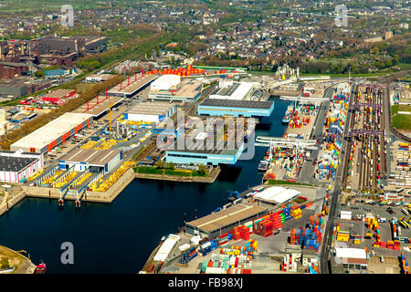 Vue aérienne du port à conteneurs, Duisport, Haeger et Schmidt, le Port de Duisburg, port en eaux intérieures, de la logistique, des portiques à conteneurs, Banque D'Images