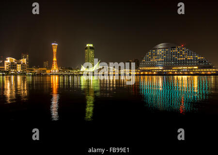 Vue de port Kobe la nuit Banque D'Images