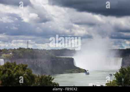 Chutes Niagara à Niagara Falls avec des nuages, l'effet Tilt Shift Banque D'Images