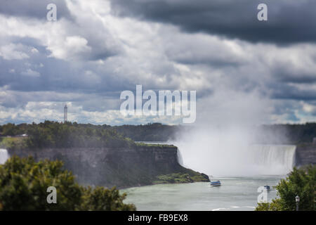 Chutes Niagara à Niagara Falls avec des nuages, l'effet Tilt Shift Banque D'Images