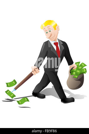 Businessman de collecter de l'argent dollar de douche pluie sur isolated over white background Banque D'Images