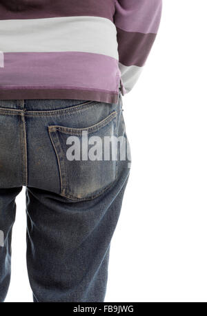 Une partie de la vue arrière d'un homme mûr en jeans et chemise. Banque D'Images