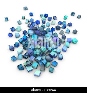 3d abstrait forme cubique bleu sur blanc Banque D'Images