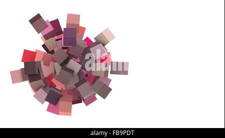 Rendu 3D cubes concentriques en rose rouge sur blanc Banque D'Images