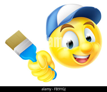 Caricature de smiley emoticon emoji caractère peintre holding a paintbrush Banque D'Images