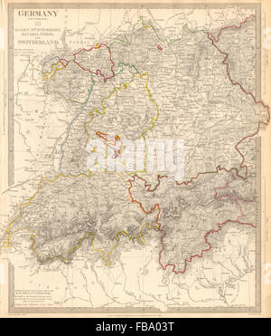 Allemagne Suisse Autriche. Bade, Wurtemberg, Bavière, Tyrol. SDUK, 1844 map Banque D'Images