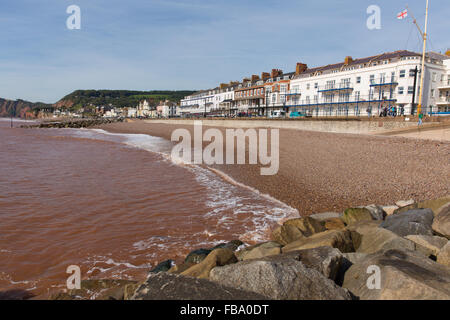 Plage de Sidmouth et le front de Devon, Angleterre Royaume-uni ville touristique traditionnel anglais Banque D'Images