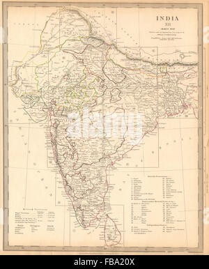 L'Inde. Carte d'index. La liste des membres Français, Portugais, Danois. SDUK, 1844 Banque D'Images