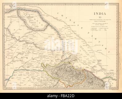 L'Inde au Pakistan. Garhwal Punjab Lahore Sirhind Cachemire Chine. SDUK, 1844 map Banque D'Images