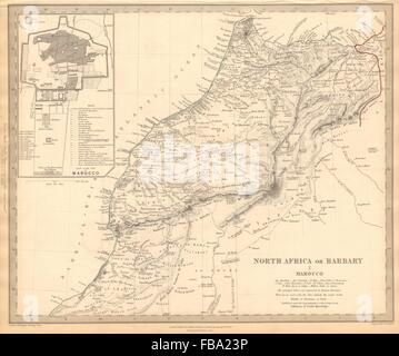 'Le maroc afrique du nord ou barbarie" Maroc. Plan de la ville de Marrakech. SDUK, 1844 map Banque D'Images