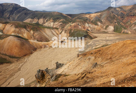 Paysage volcanique avec des formations de rhyolite de Fjallabak, région du sud de l'Islande Banque D'Images