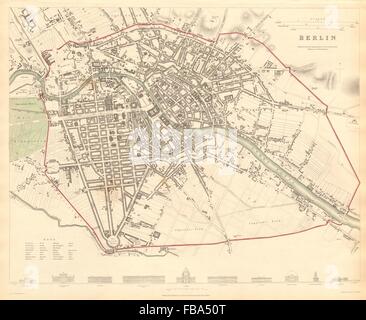 BERLIN. Ville antique plan de ville plan montrant des fortifications. SDUK, 1844 Banque D'Images