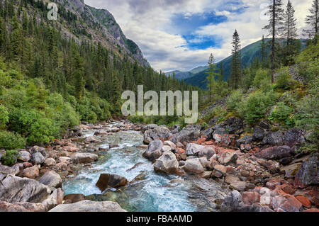 La rivière de montagne qui fuyaient les flux . Sayan de l'Est . La Bouriatie Banque D'Images