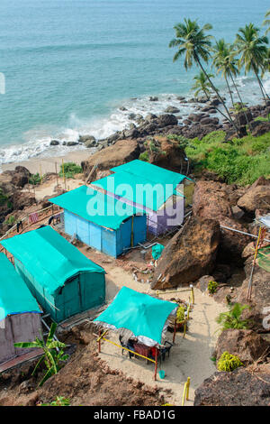 Mi Amor Cabanes de plage et restaurant à Rajbagh beach, Cabo de Rama, cola, Sud de Goa, Inde Banque D'Images