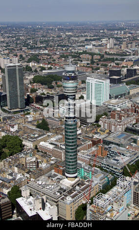 Vue aérienne de la BT Tower, Tour de l'ancien bureau de poste, Londres, UK Banque D'Images