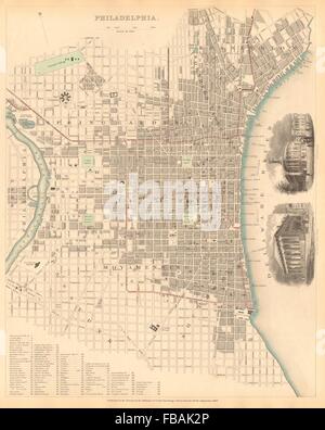 Philadelphie. Ville antique plan de ville plan. Nous en médaillon, Banque d'échange. 1844 SDUK Banque D'Images